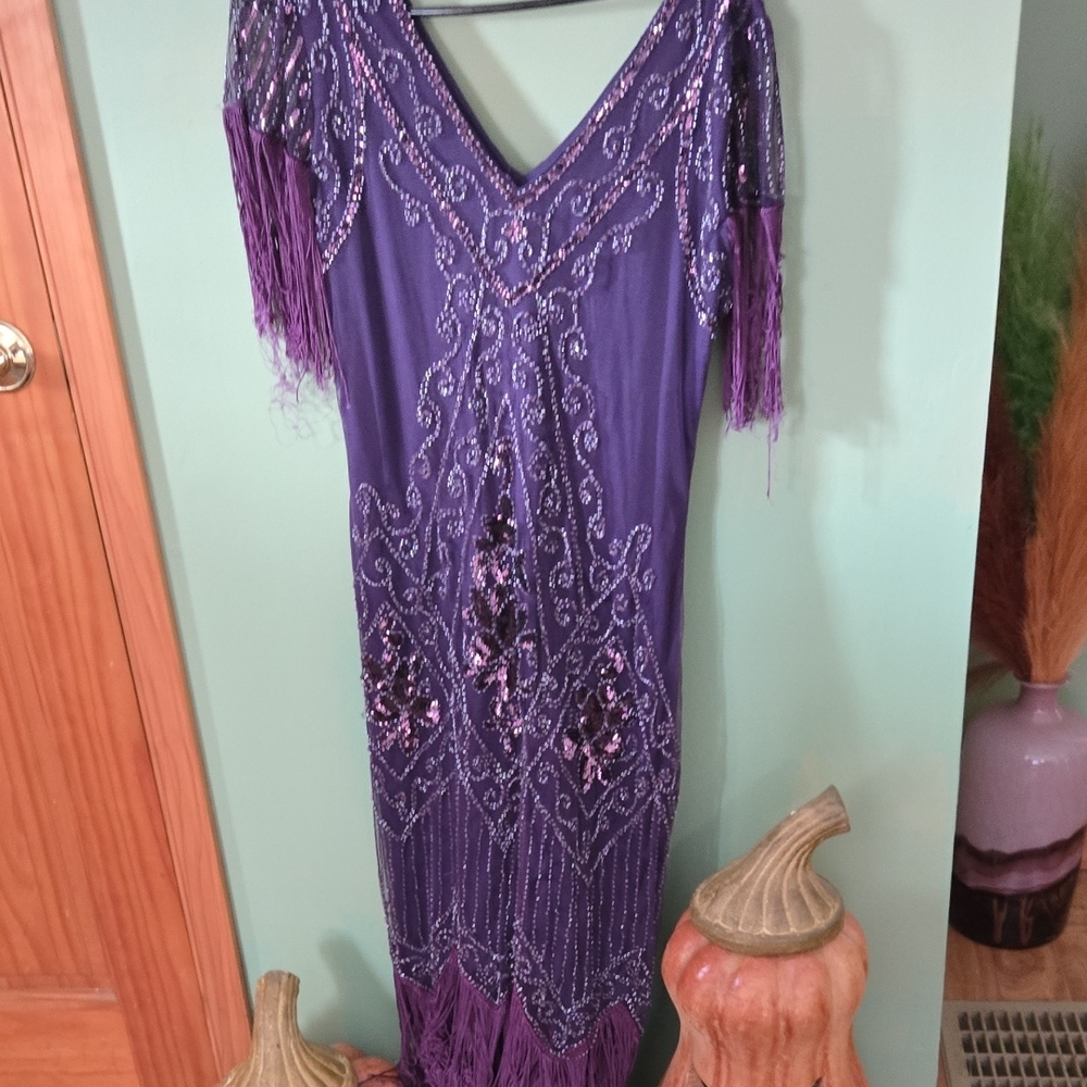 Purple Beaded Fringe Dress